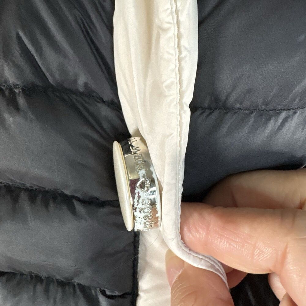 Kate Spade New York Quilted Puffer Jacket Ivory Black Trim Pearl Buttons XSMALL - Picture 10 of 14
